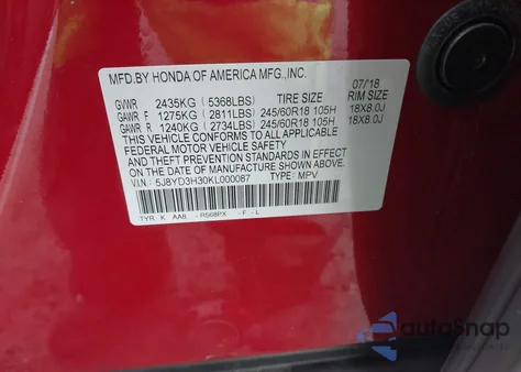 2019 Acura Mdx Standard z USA, uszkodzony, nr VIN 5J8YD3H30KL000087